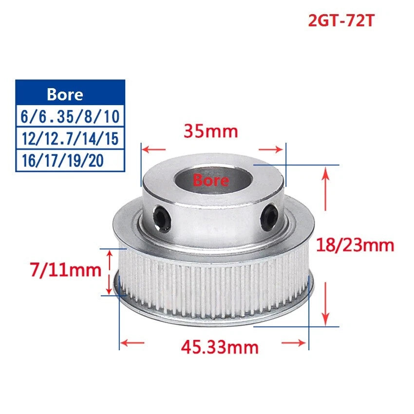 2GT 16-110T Timing Belt Pulley Pitch 2mm With Step Width 11mm For 3D Printer CNC