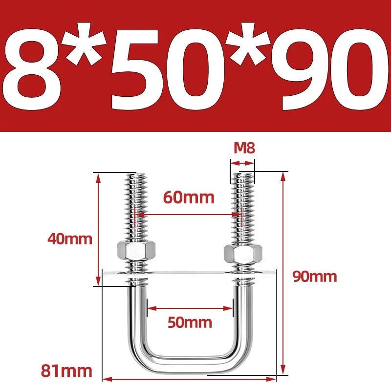 M8 Square U - Bolts Stainless Steel A2 with Plates and Nuts — Multiple Sizes - HomeDIYer