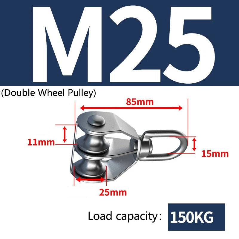Stainless Steel 15-75mm Single/Double Pulley Block for Wire Rope Lifting Rigging