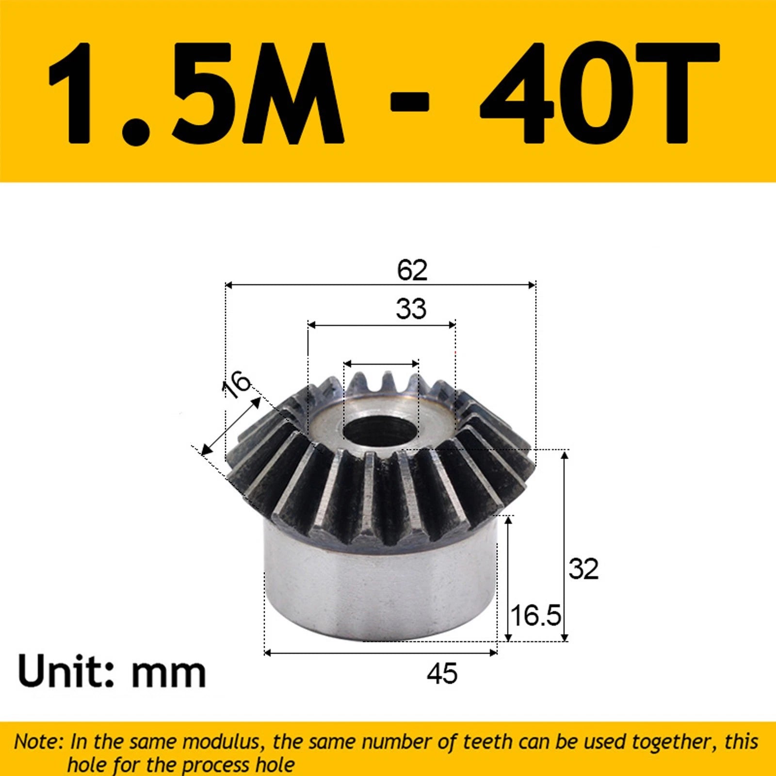 1.5 Module Steel Umbrella Tooth Bevel Gear Helical Motor Gear 15-40 Tooth
