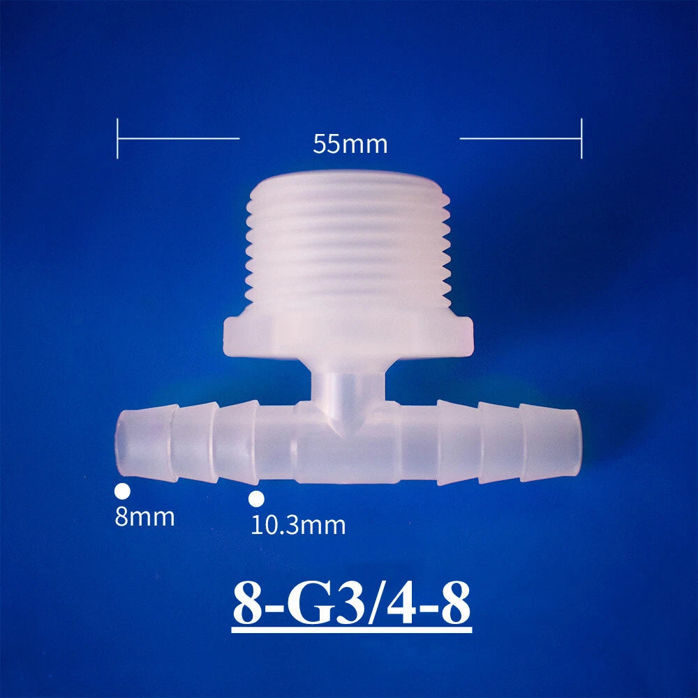 Plastic Barbed T-Piece Hose Connector with Male Thread — 4mm to 20mm Tube