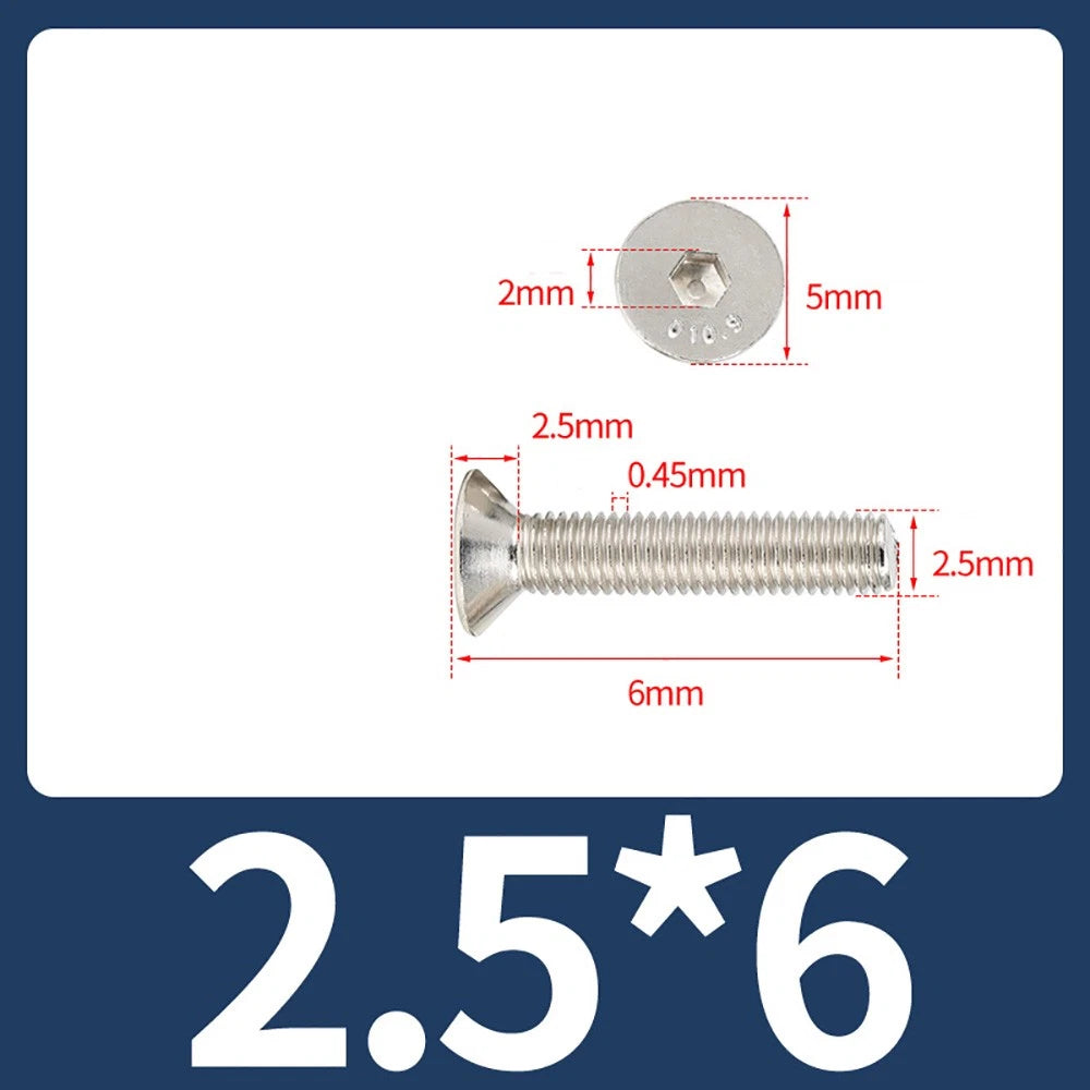 Grade 10.9 Alloy Steel Countersunk Socket Head Screws — M1.6 to M4, 10–500 Pcs