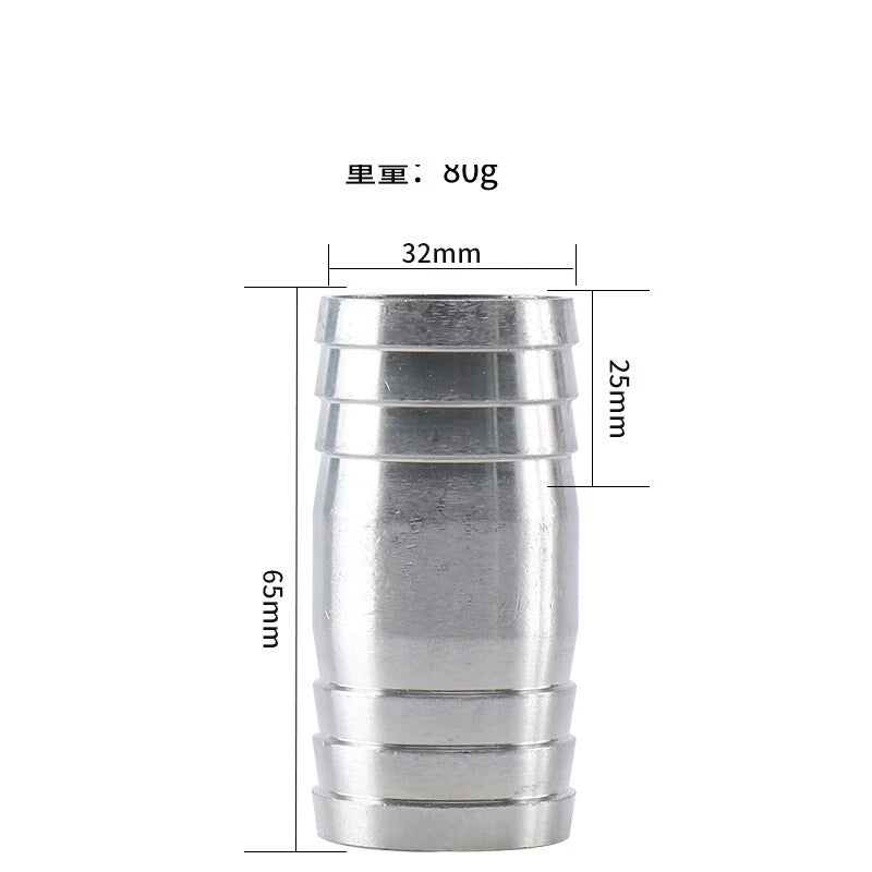 A2 Stainless Steel Straight Hose Joiner Barbed Connector — Sizes 6mm–41mm