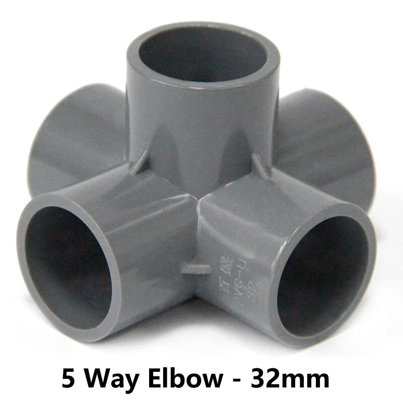 PVC 3 4 5 6-Way Elbow Connector Coupling Pipe Fittings Dia 20 25 32 40 50mm Grey
