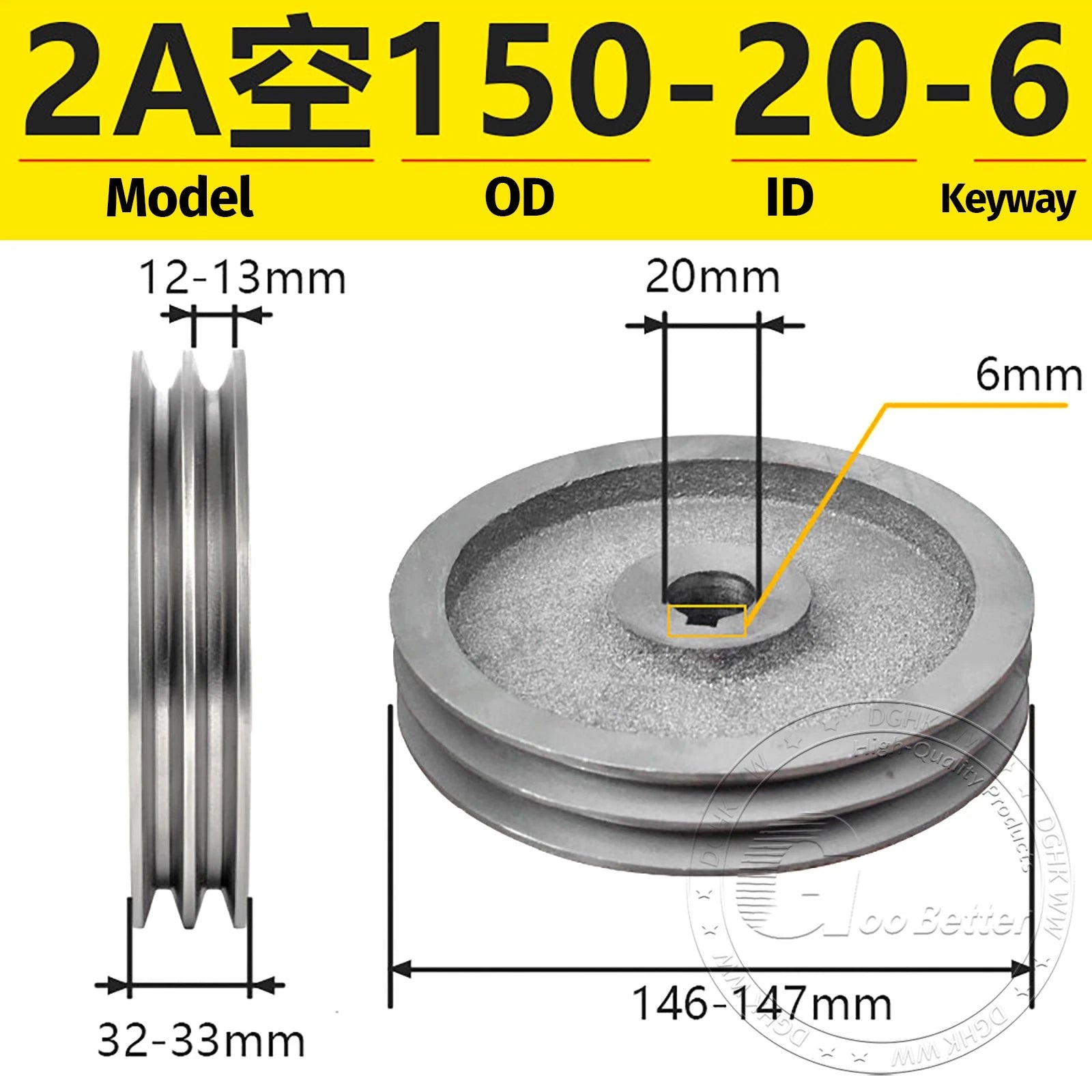 V-Belt Pulley Motor Pulleys Hollow 6-8mm Discs Dia Ø120-250mm For 2A Type Belts