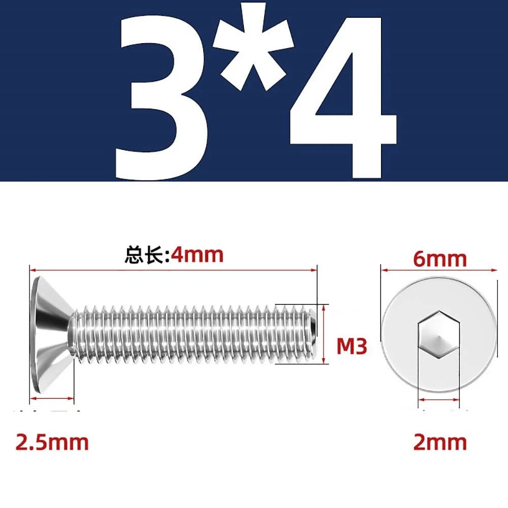 A4 Stainless Steel Countersunk Hex Socket Screws – Marine Grade, M2 to M16 (DIN 7991)