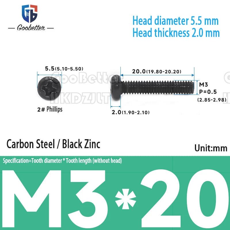 M3 Phillips Round Pan Head Machine Screws — Carbon Steel, 4–30mm, 100–500 PCS - HomeDIYer