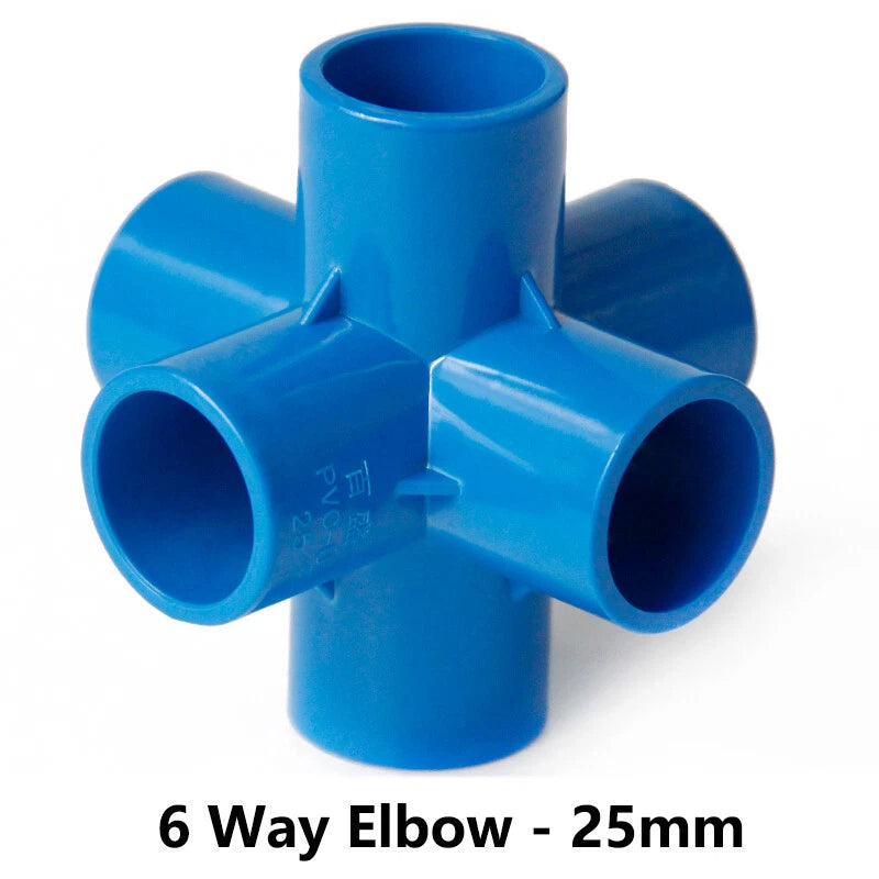 PVC 3 4 5 6-Way Elbow Connector Coupling Pipe Fittings Dia 20 25 32 40 50mm Blue