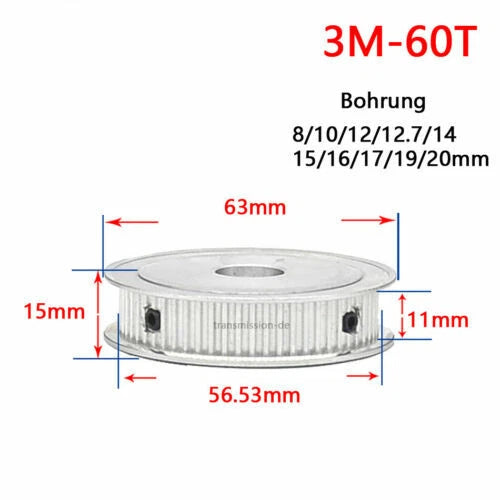 Timing Belt Pulley 3M 12T - 60T Synchronous Wheel for width 10 mm Timing Belts