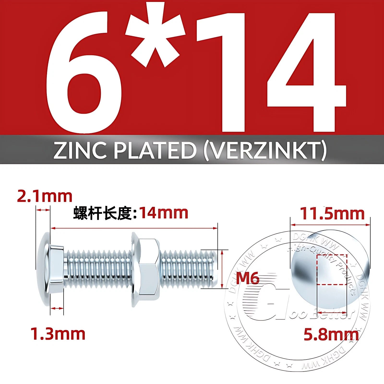 Cup Square Carriage Bolts with Hex Nut — Zinc Plated, M4 to M12