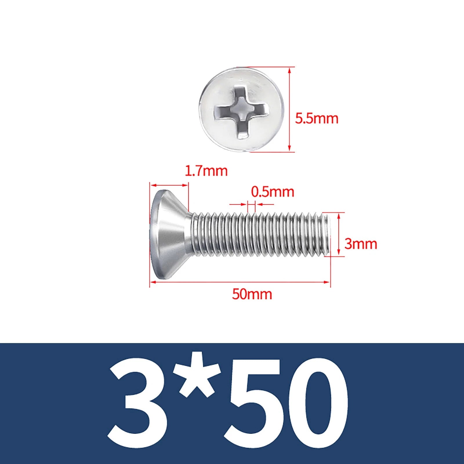 M3–M10 Phillips Countersunk Machine Screws – A2 Stainless Steel, Flat Head, Fully Threaded (3–100mm Overall Length)