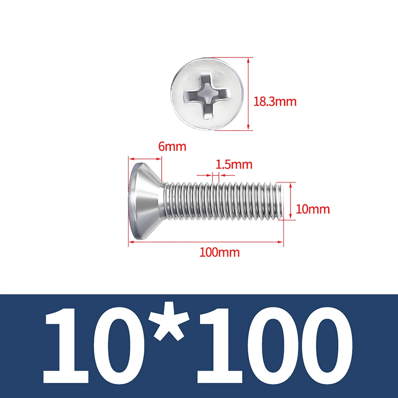 M3–M10 Phillips Countersunk Machine Screws – A2 Stainless Steel, Flat Head, Fully Threaded (3–100mm Overall Length)