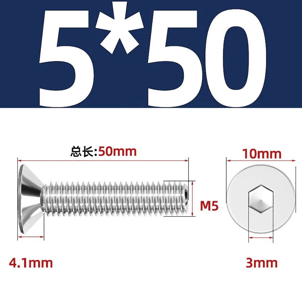 Countersunk Hex Socket Screws – A2 Stainless Steel, M2 to M16, DIN 7991, Fully Threaded