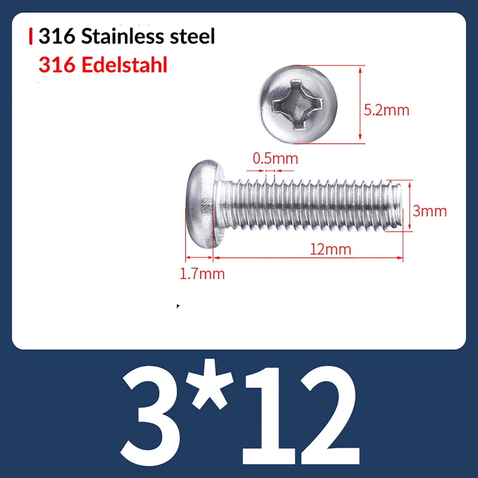 M2 M3 M4 M5 M6 M8 A4 Stainless Steel Phillips Pan Head Machine Screws – DIN 7985, Fully Threaded (4–80mm)
