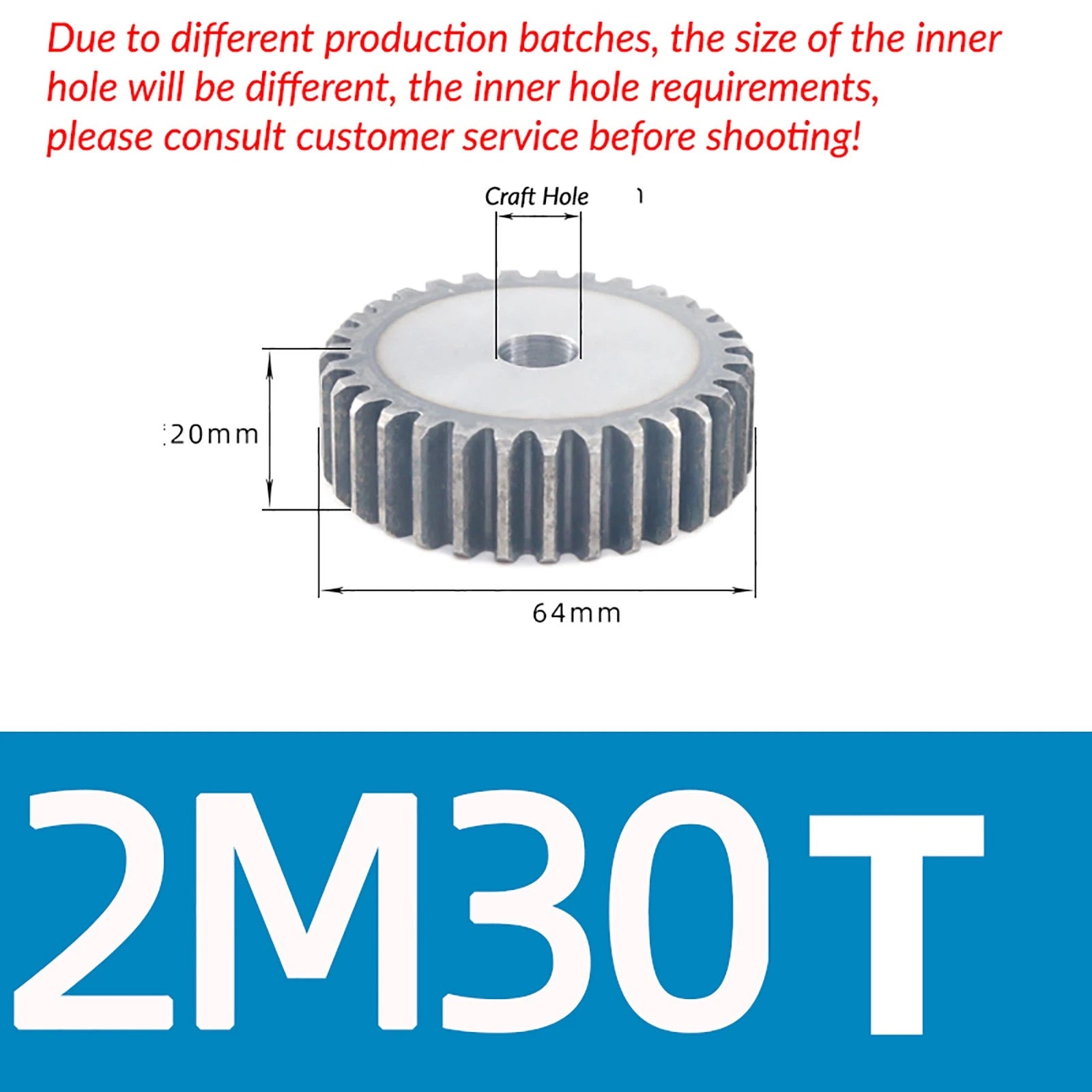 Mod 2 45# Steel Spur Gears Pinion Gear Thickn 20mm 10T - 100T Transmission Gear