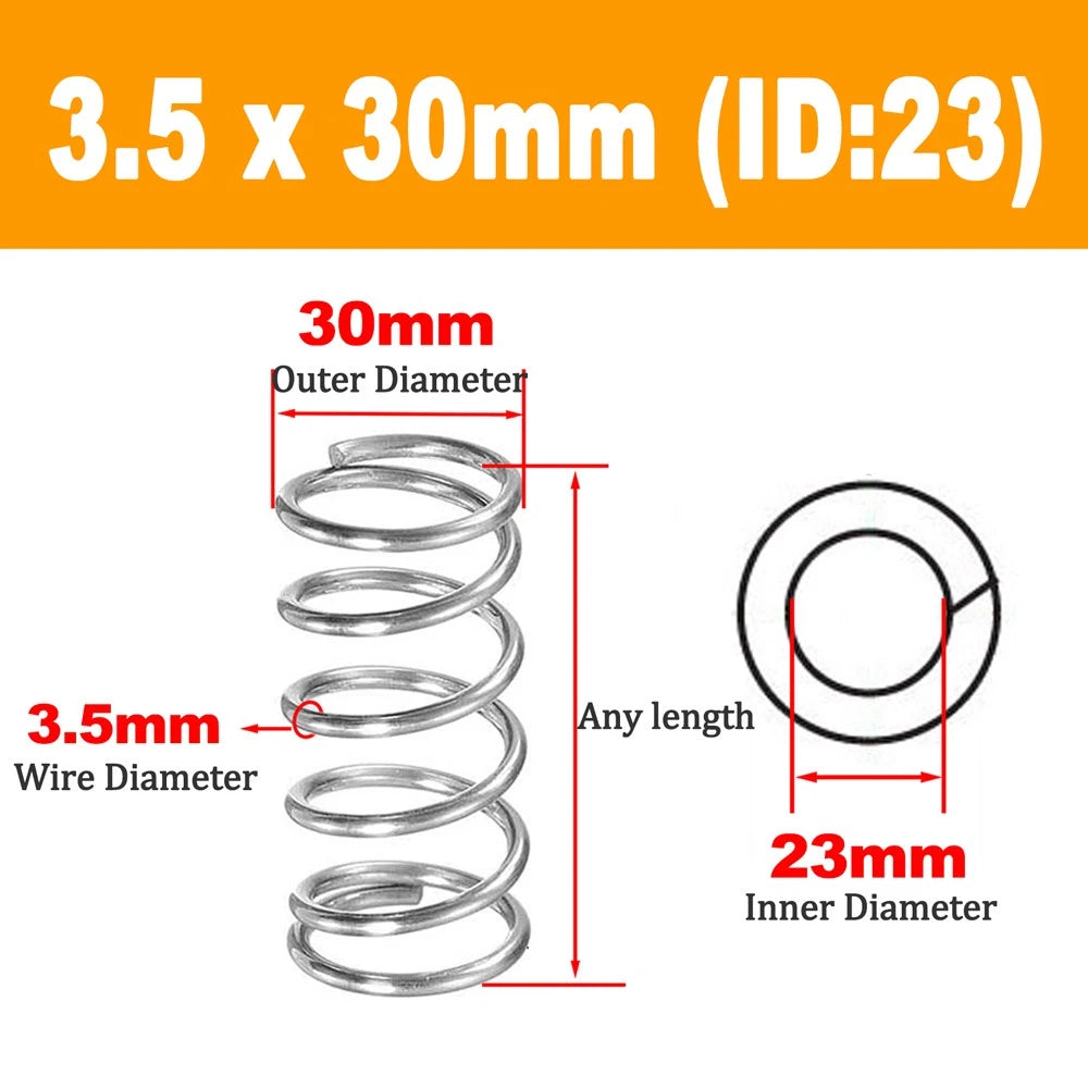 304 Stainless Steel Compression Spring Wire Dia 3.5mm, L 20-100mm, OD 20-50mm