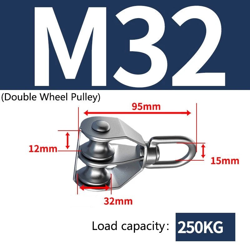 Stainless Steel 15-75mm Single/Double Pulley Block for Wire Rope Lifting Rigging