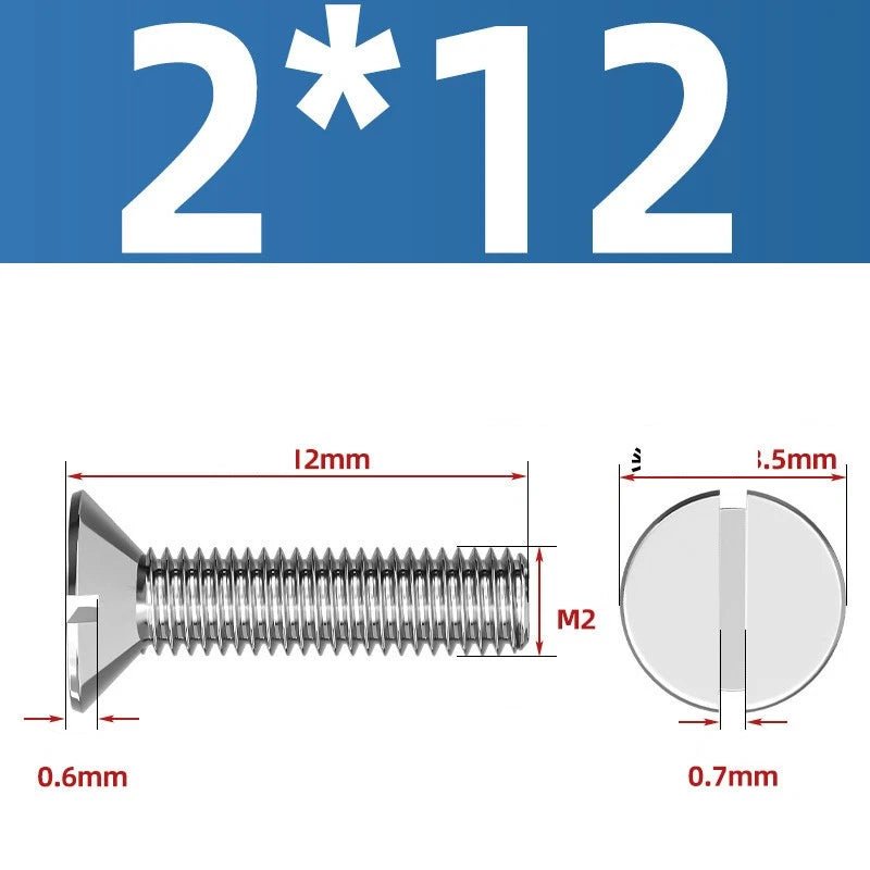 A2 Stainless Steel Slotted Countersunk Machine Screws — M1.6 to M10, Flat Head CSK Bolts - HomeDIYer
