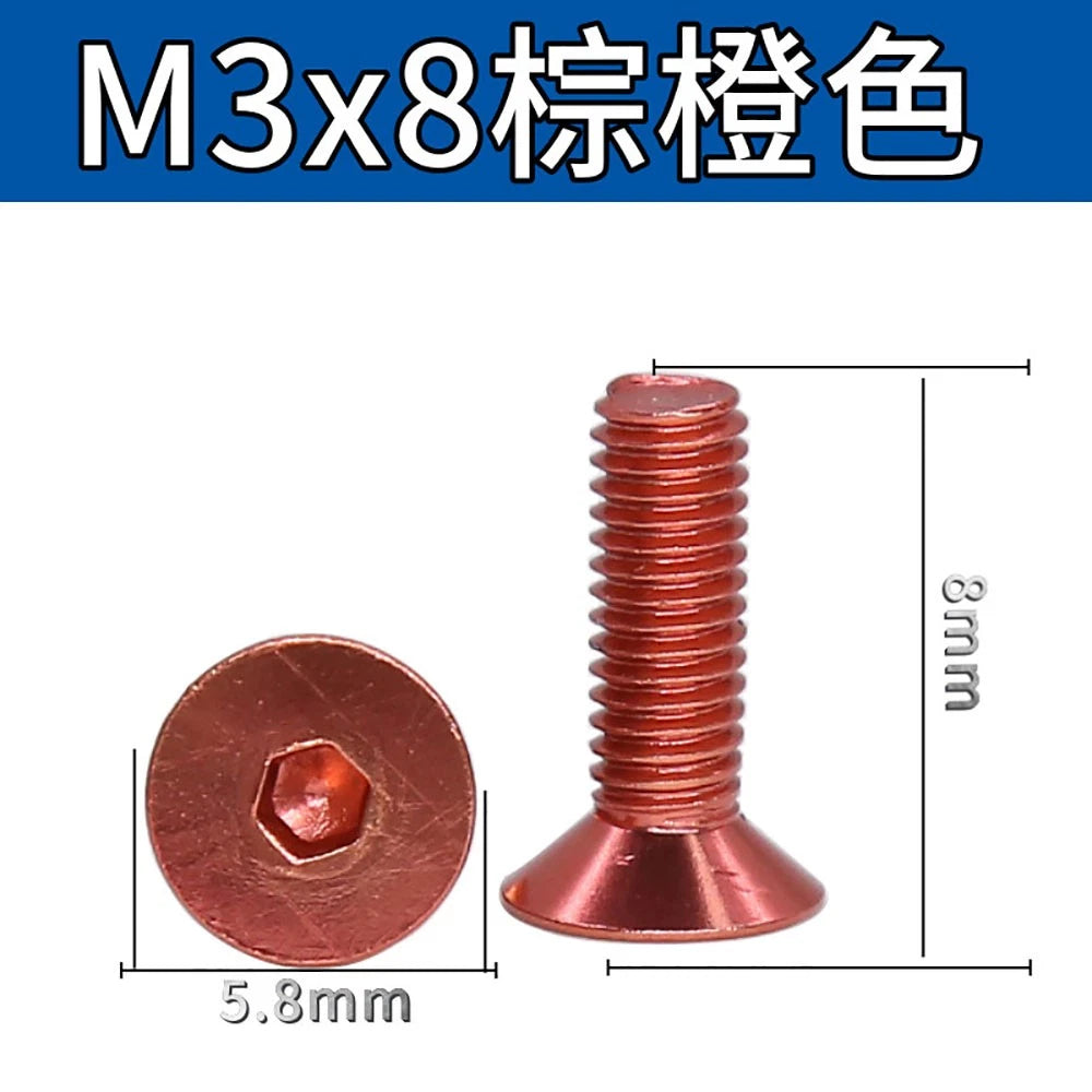M3 Countersunk Hex Socket Aluminum Anodized Machine Screws — 10 Colors, 5–50 Pcs