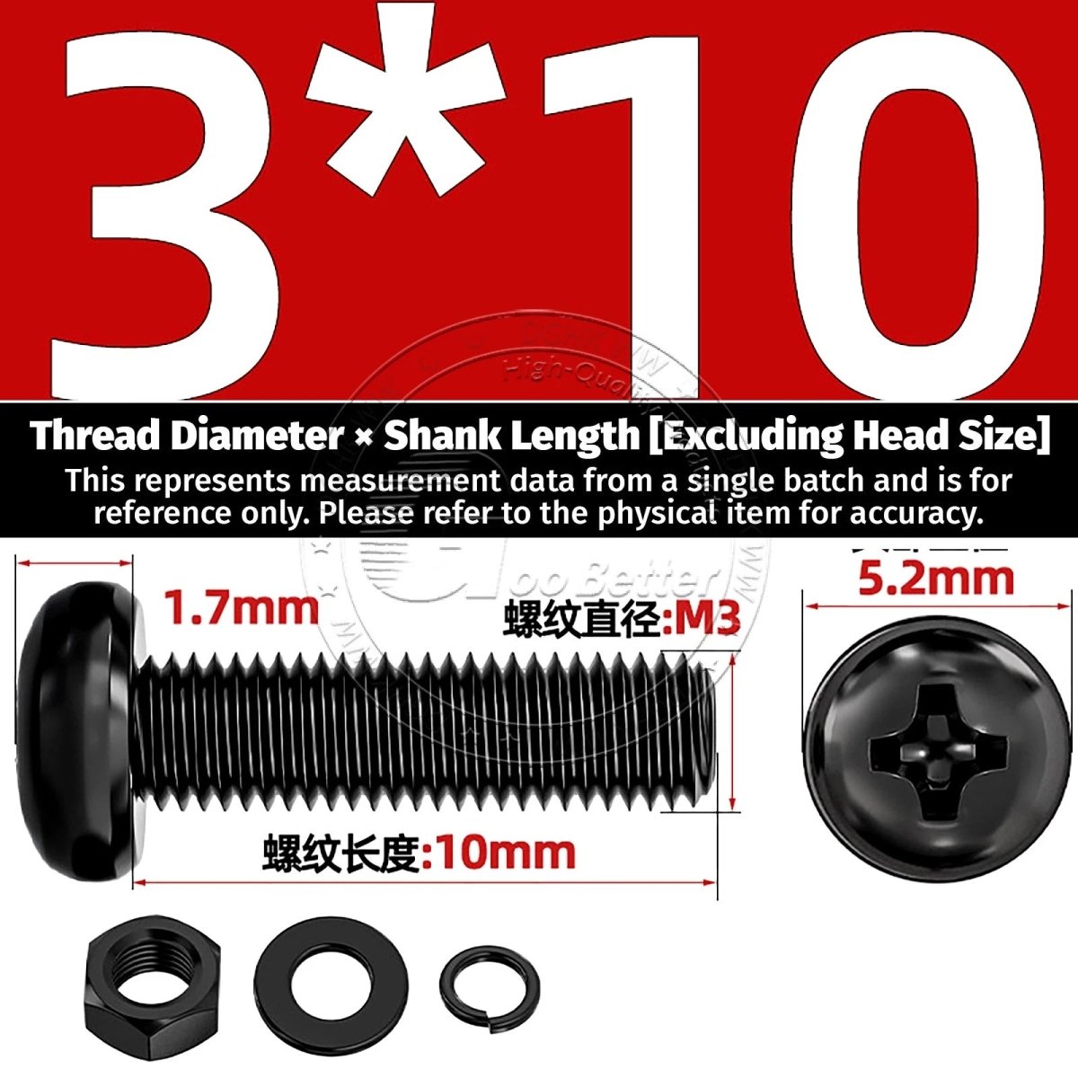 Black Phillips Pan Head Machine Screws with Washers — Metric M2 to M6 - HomeDIYer