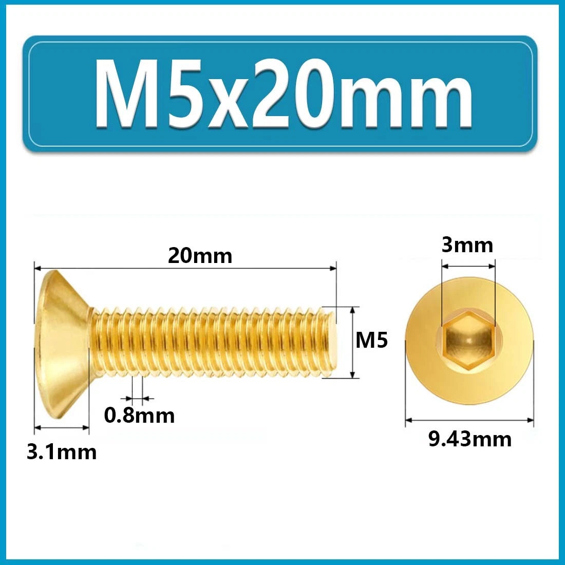 Solid Brass Hex Socket Countersunk Machine Screws – M3 to M12, Allen Drive, Flat Head (8–50mm)