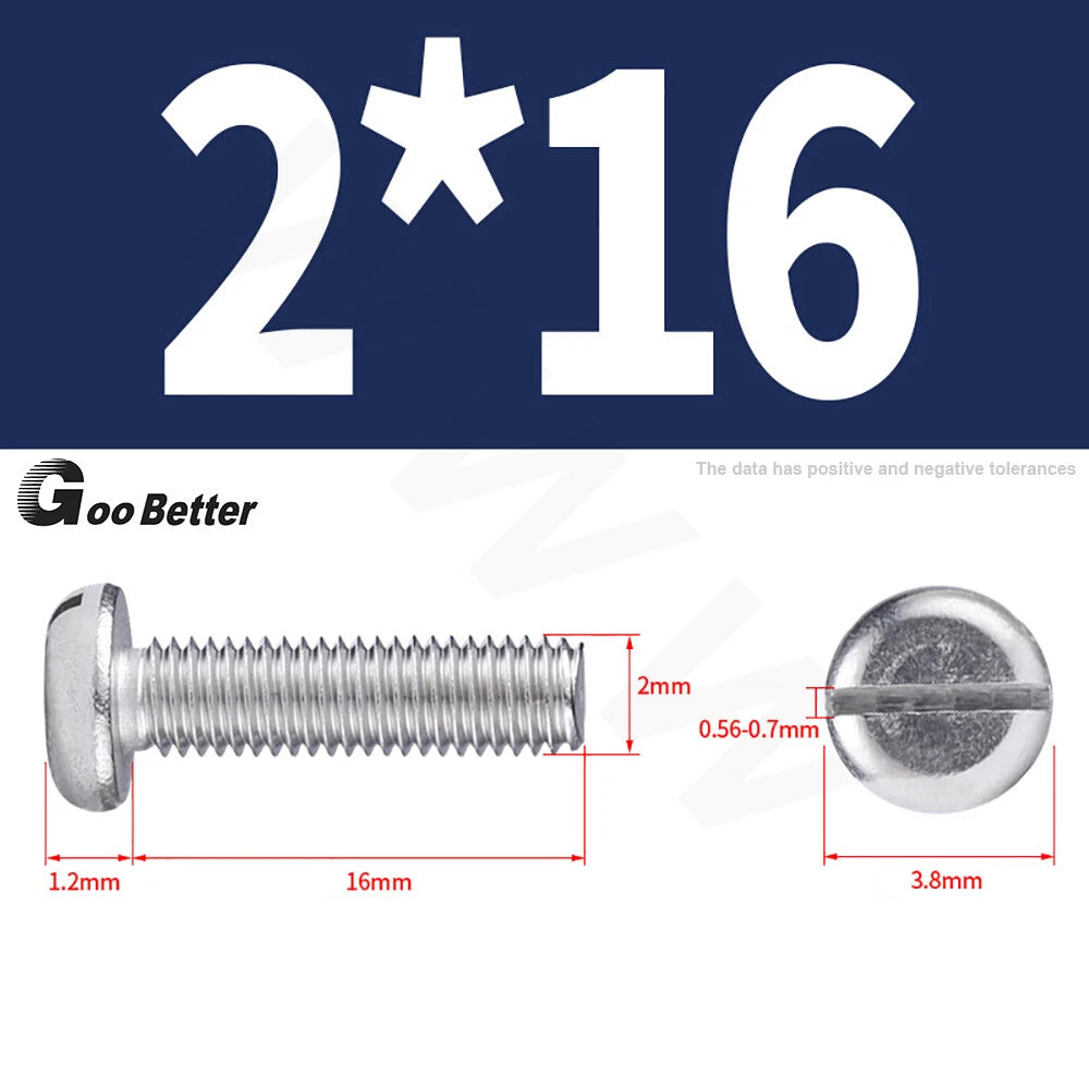 Slotted Pan Head Machine Screws – M1.6 to M4, A2 Stainless Steel, Fully Threaded, Lengths 3mm–60mm