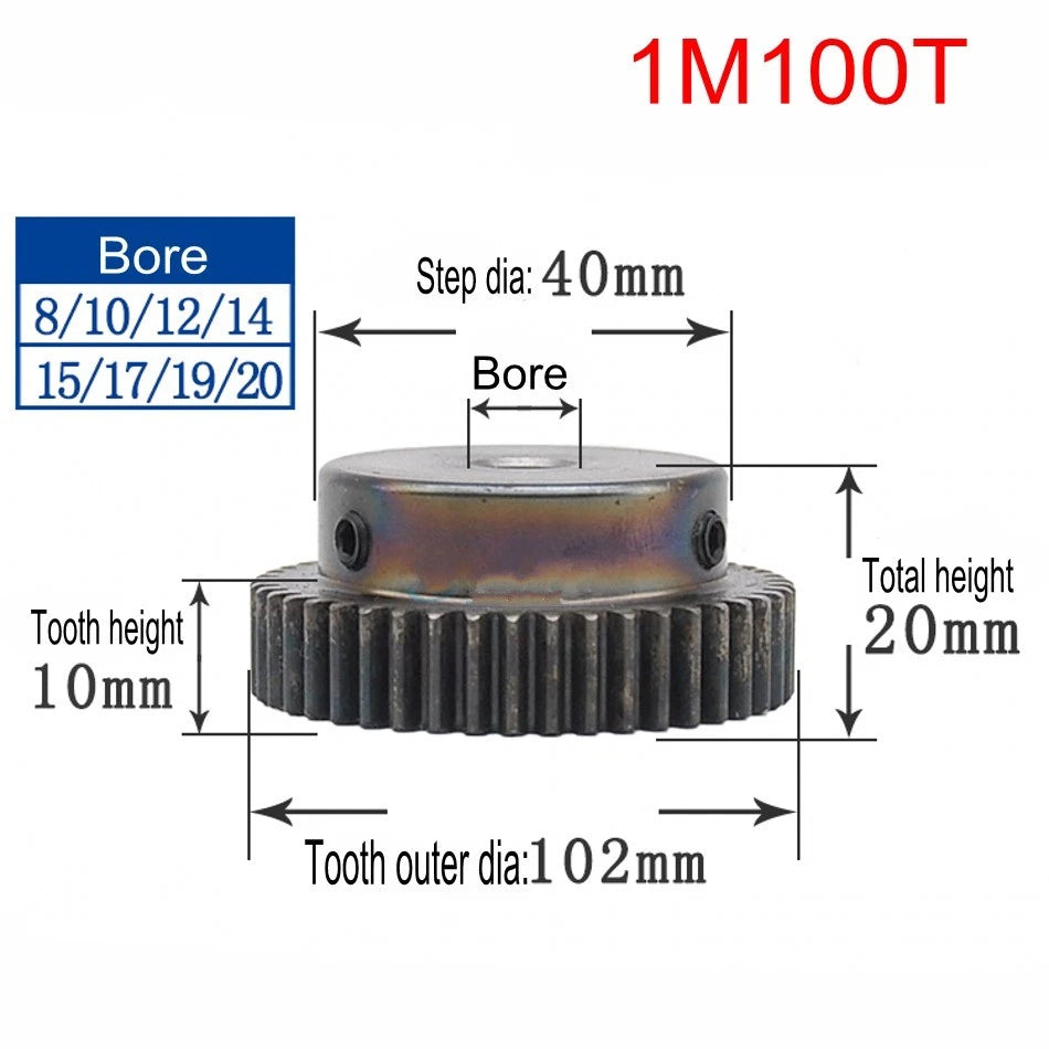 High Precision 1 Mod 10T-150T Spur Gear 45# Steel Pinion Gear With Step x 1Pcs