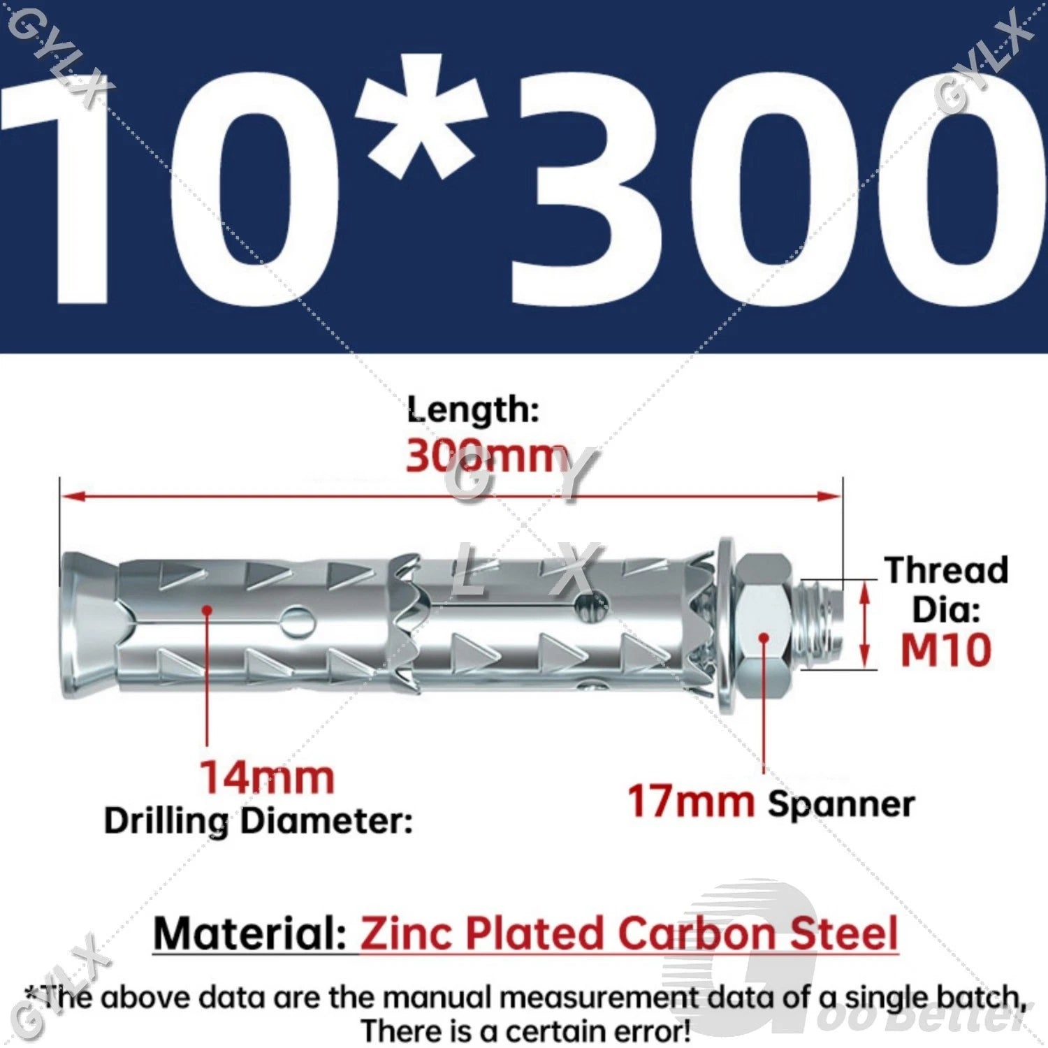 Galvanized Masonry Concrete Expansion Bolts — M6 M8 M10 M12 Wall Anchor Screws