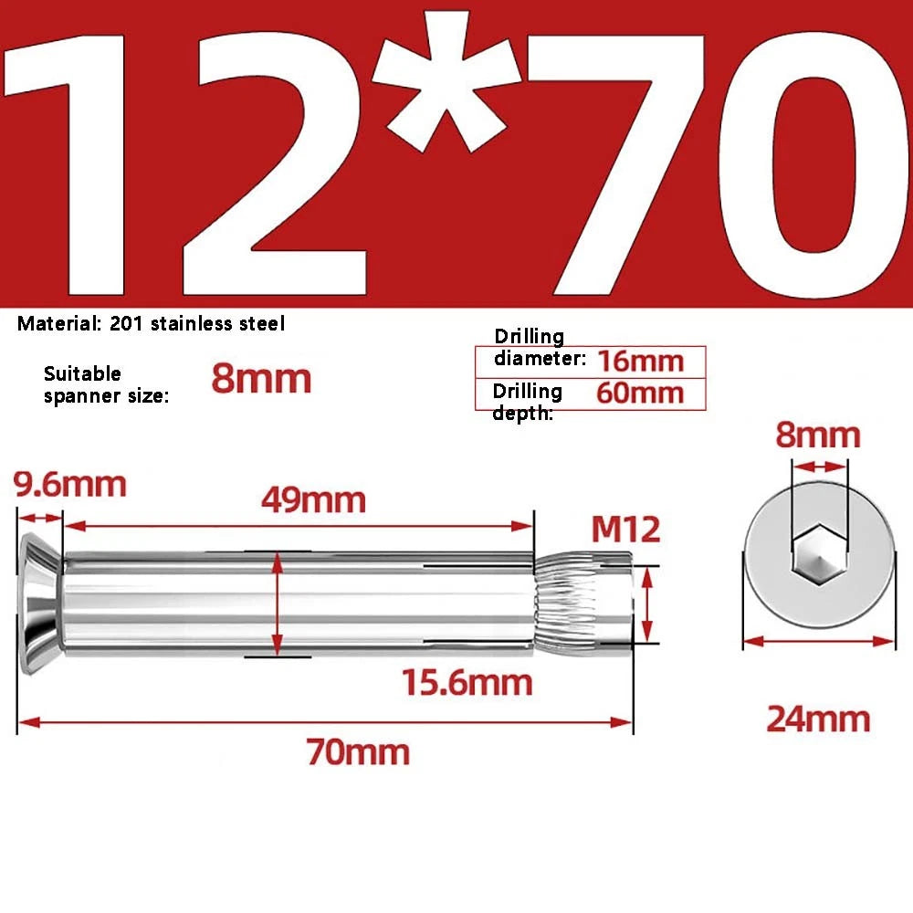 M6–M12 Countersunk Expansion Bolts | 201 Stainless Steel Hex Socket Sleeve Anchors