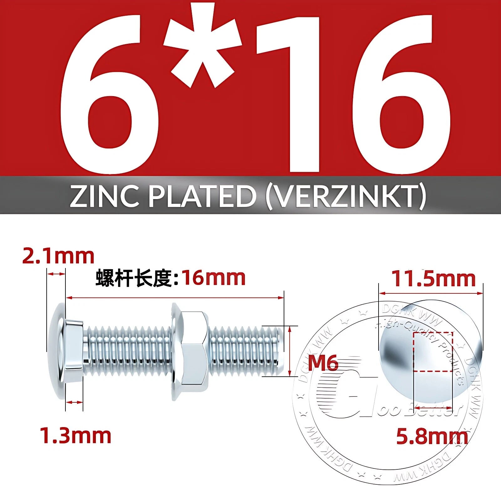 Cup Square Carriage Bolts with Hex Nut — Zinc Plated, M4 to M12