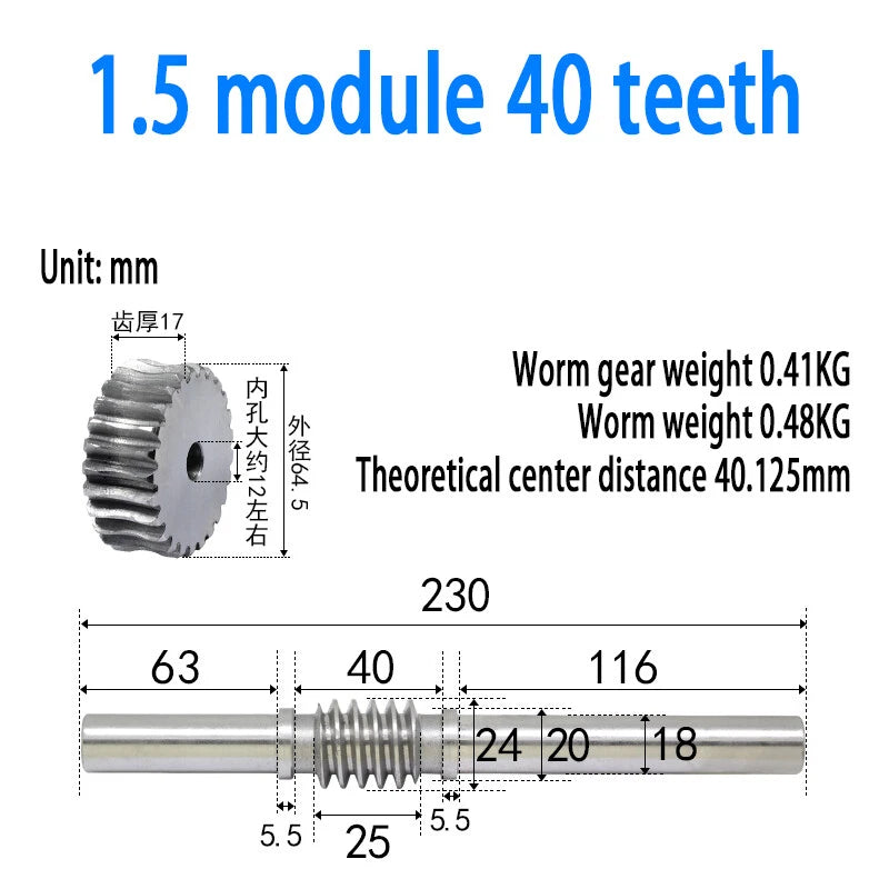 1/1.5/2/2.5/3/4 Module 15T to 100T Gear Steel Worm Wheel Gear & Worm Gear Shaft