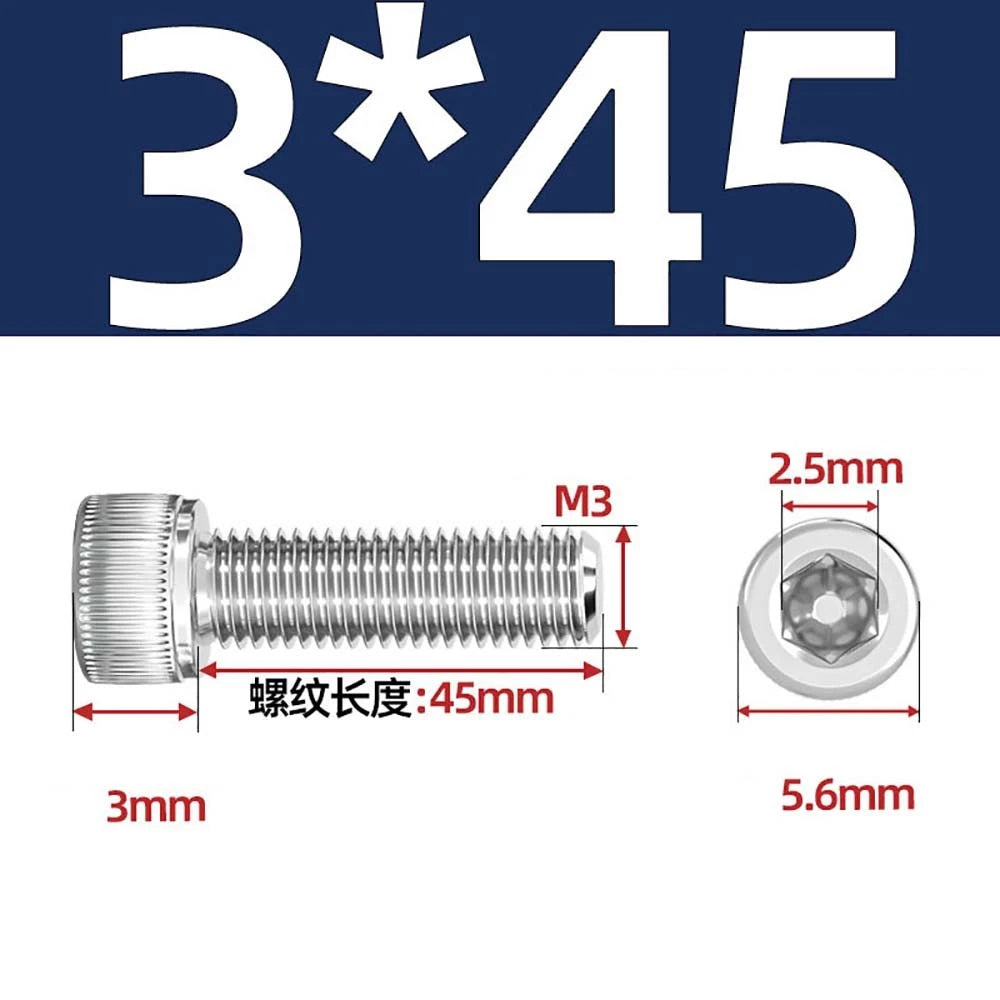 M3 M4 M5 Socket Head Cap Screws – A2 Stainless Steel, High Strength & Corrosion Resistant