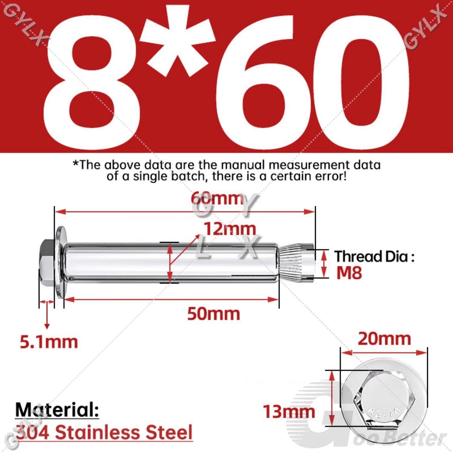 Expansion Anchor Bolts for Masonry — M6 to M16, Stainless Steel & Zinc-Coated
