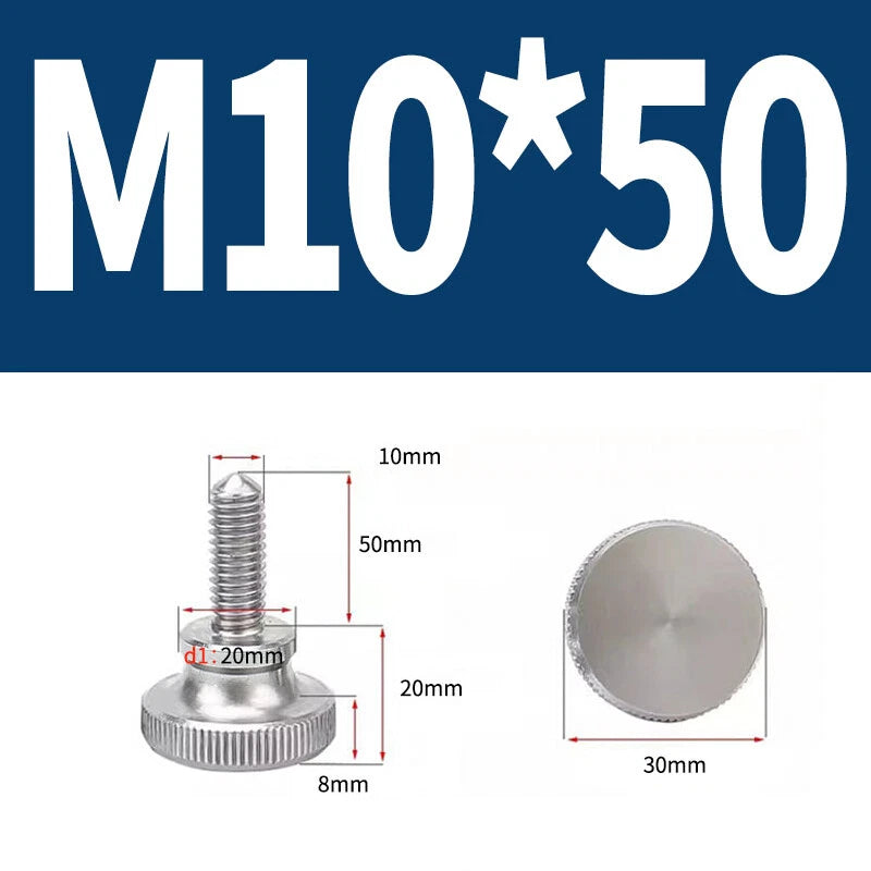 Knurled Thumb Screws Flat Round Head Grip Knob Adjustment Stainless Steel M8 M10