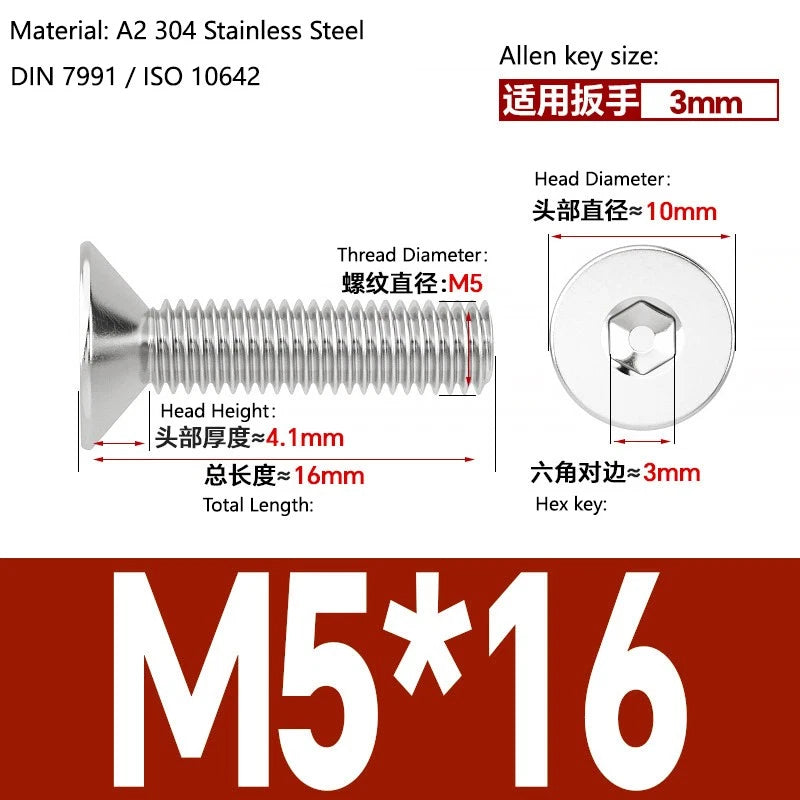 A2 Stainless Steel Socket Countersunk Screws – ISO 10642, M3 M4 M5