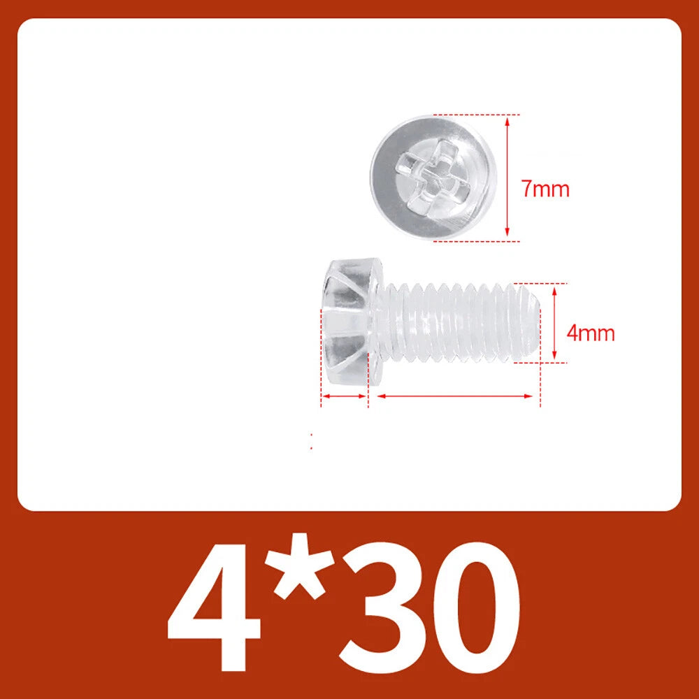 M2-M10 Clear Plastic Phillips Round/Pan Head Machine Screws Cross Screws Hex Nut