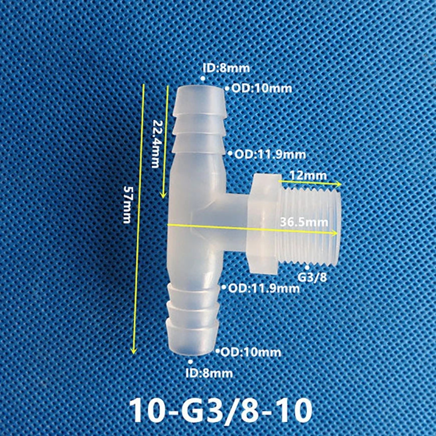 Plastic T Joiner Barbed X Male Thread Hose Connector Pipe Fittings Air Water
