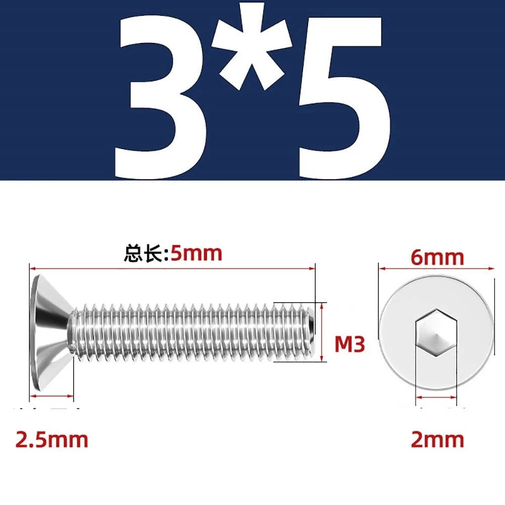 A4 Stainless Steel Countersunk Hex Socket Screws – Marine Grade, M2 to M16 (DIN 7991)