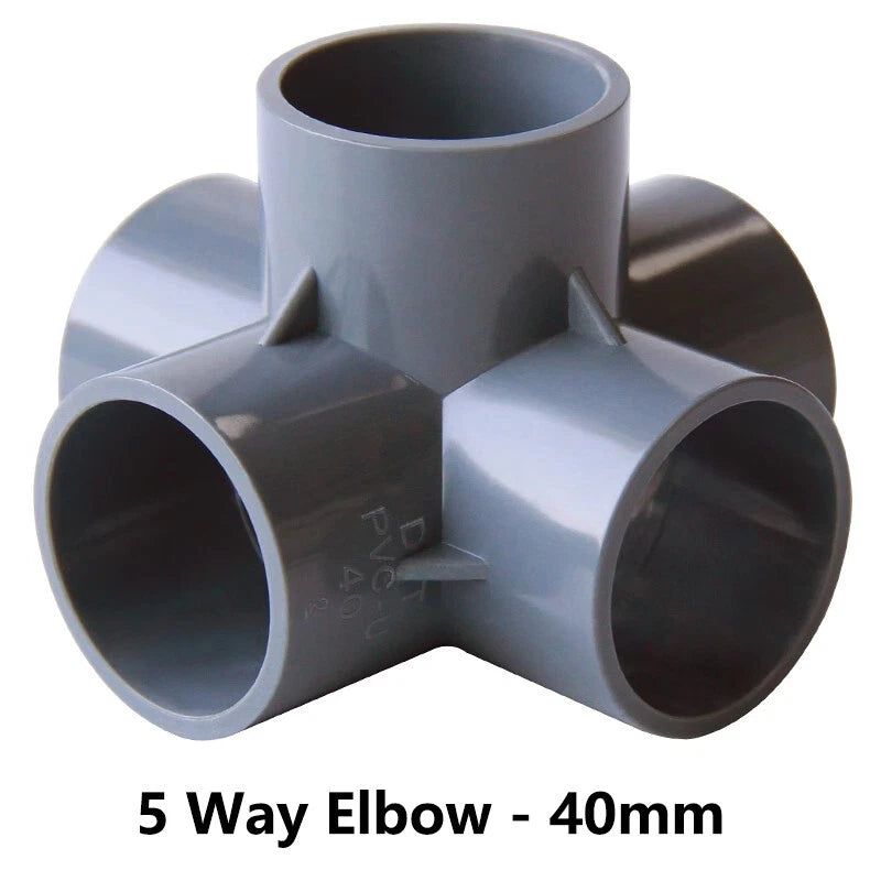 PVC 3 4 5 6-Way Elbow Connector Coupling Pipe Fittings Dia 20 25 32 40 50mm Grey
