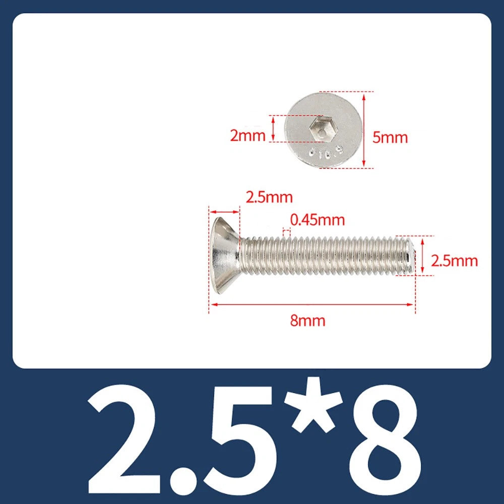 Grade 10.9 Alloy Steel Countersunk Socket Head Screws — M1.6 to M4, 10–500 Pcs
