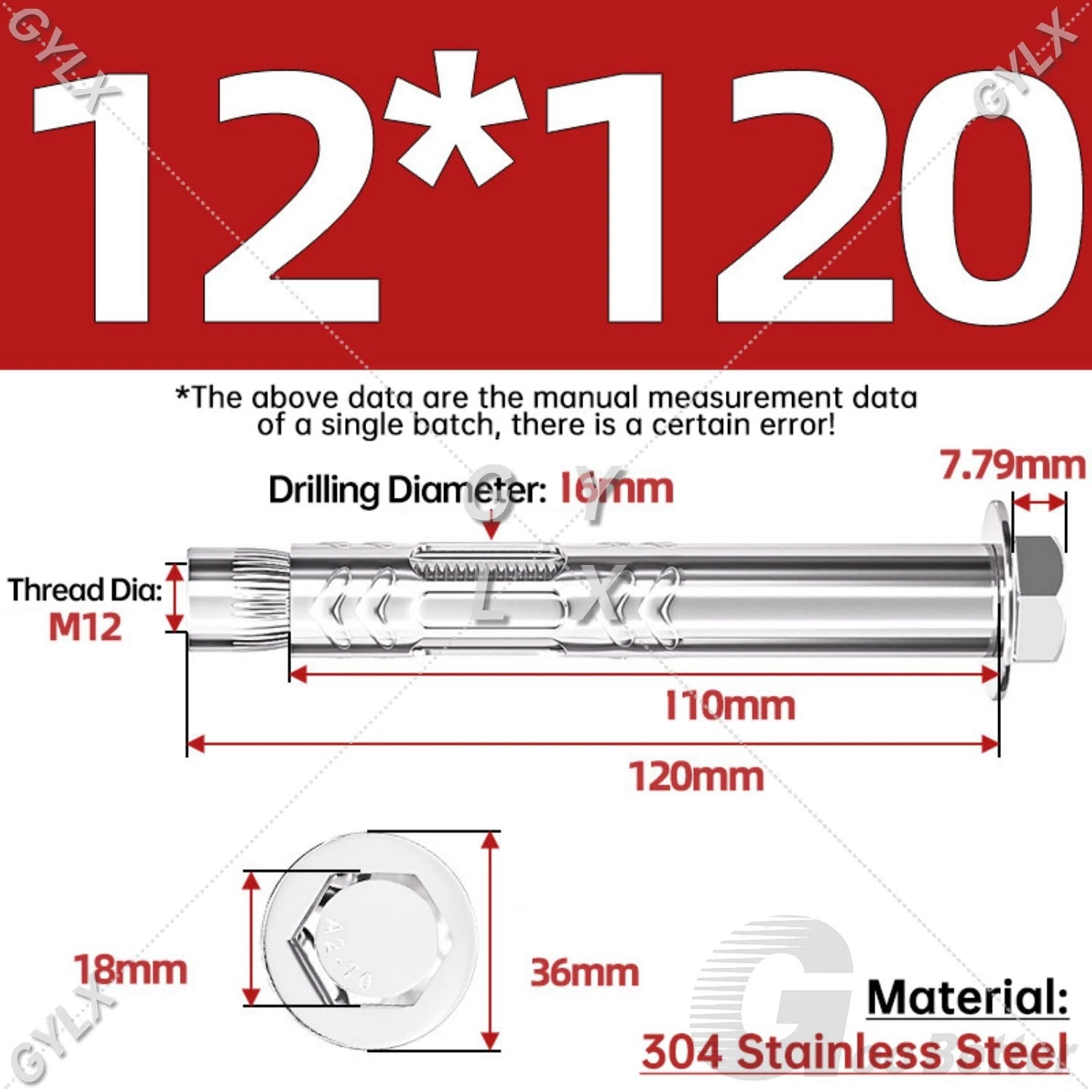 Stainless Steel Expansion Bolts for Masonry — M6 M8 M10 M12 Wall Anchor Screws
