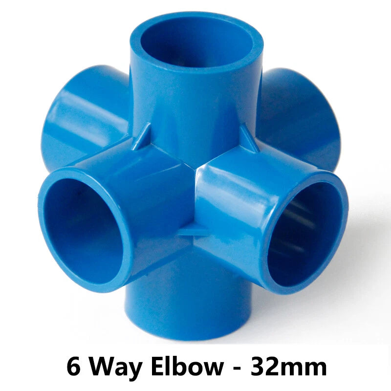 PVC 3 4 5 6-Way Elbow Connector Coupling Pipe Fittings Dia 20 25 32 40 50mm Blue