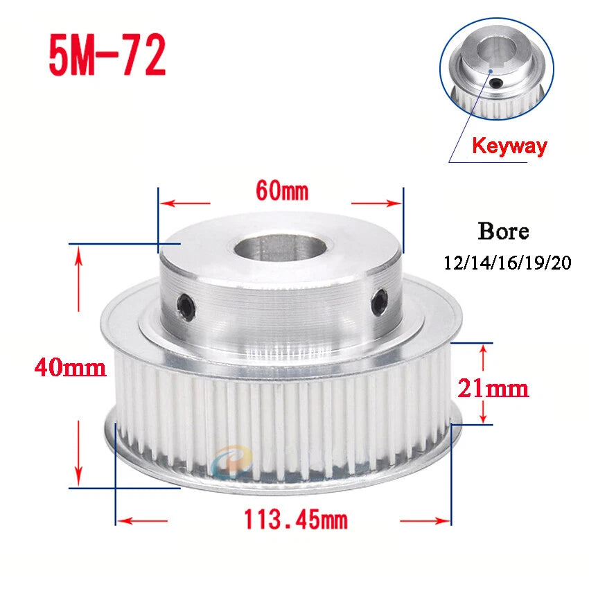 5M 15T-80T Timing Belt Pulley With Step/Keyway, Bore 8-25mm,For 20mm Width Belt