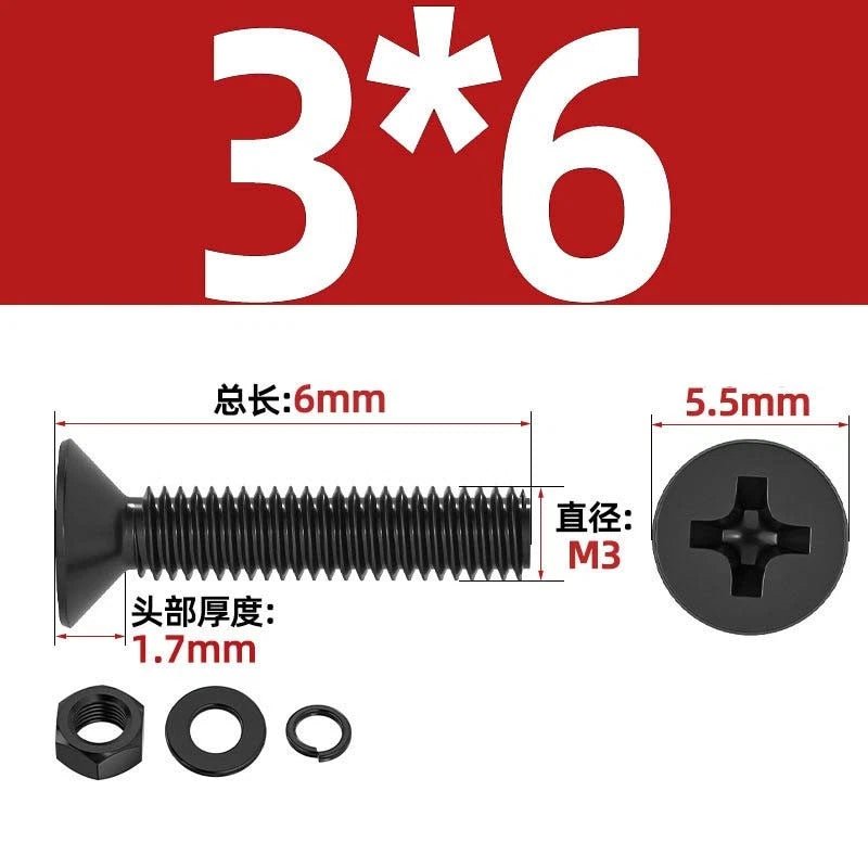 M2–M6 Phillips Countersunk Head Machine Screws with Nut and Washer | Carbon Steel Bolt Set - HomeDIYer