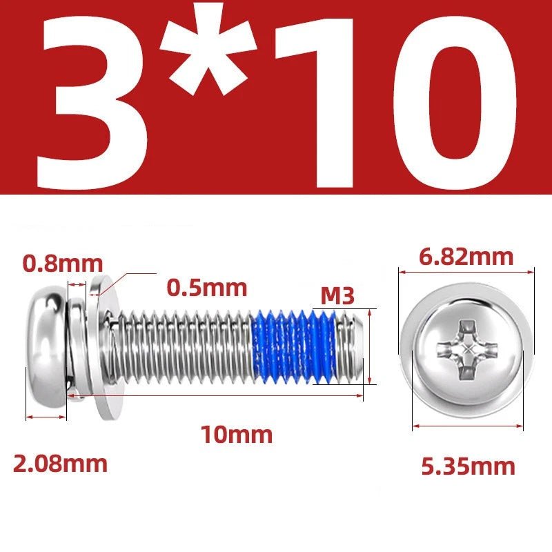 A2 Stainless Steel Phillips Pan Head Machine Screws with Flat & Spring Washers — M2 to M10 - HomeDIYer
