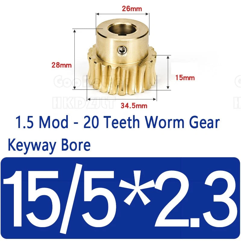 Mod 1.5 Worm Gear Wheel Brass Stainless 20 Tooth Worm Shaft 45# Steel Precision