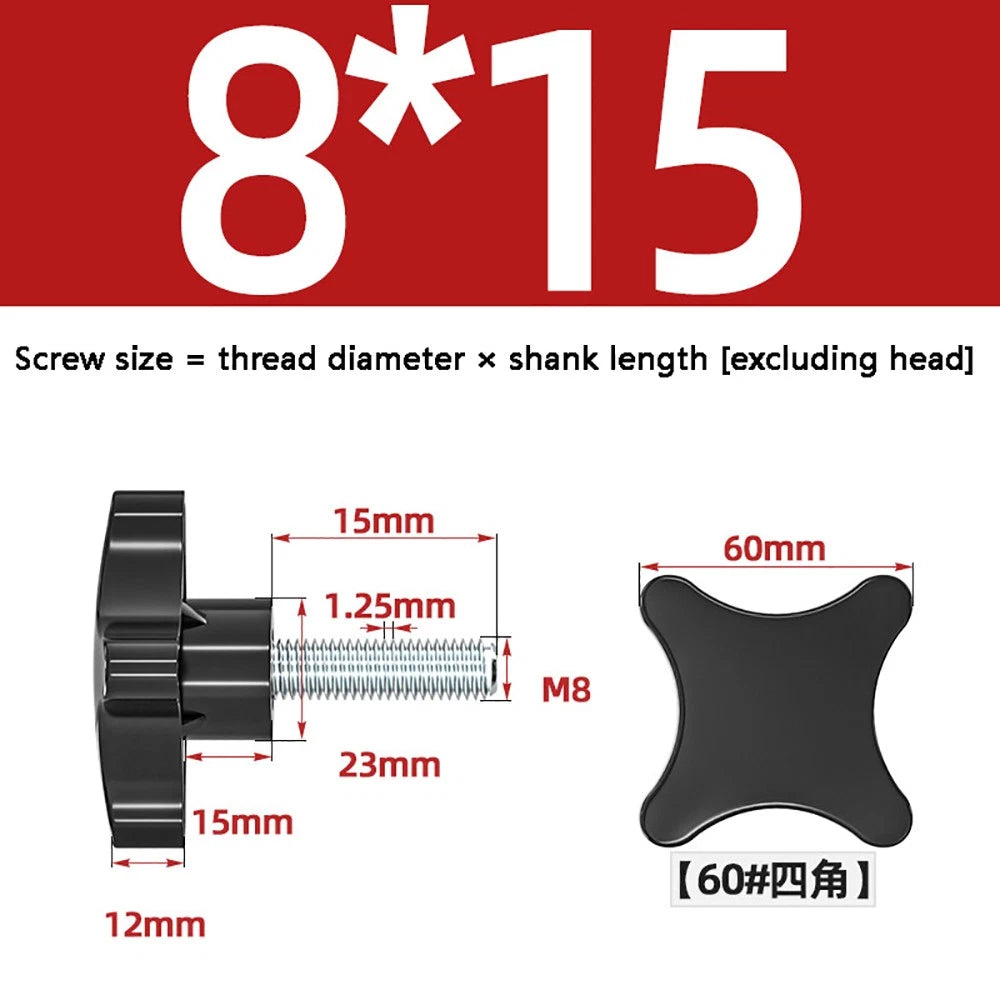 M5-M10 Thumb Screws Black Plastic Four Star Head Hand Grip Knob Bolts Galvanized