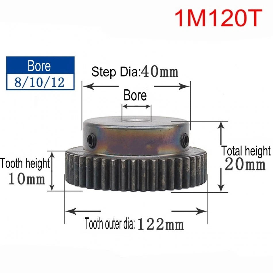 High Precision 1 Mod 10T-150T Spur Gear 45# Steel Pinion Gear With Step x 1Pcs