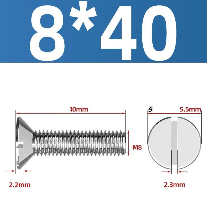 A2 Stainless Steel Slotted Countersunk Machine Screws — M1.6 to M10, Flat Head CSK Bolts - HomeDIYer