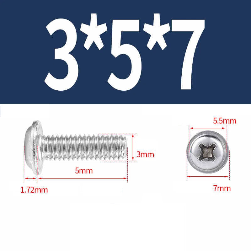 Phillips Flanged Pan Head Machine Screws – 304 / 316 Stainless Steel, Built‑in Washer (3–60mm Lengths)